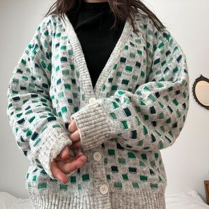 Bugatchi Gray and Green Patterned Cardigan